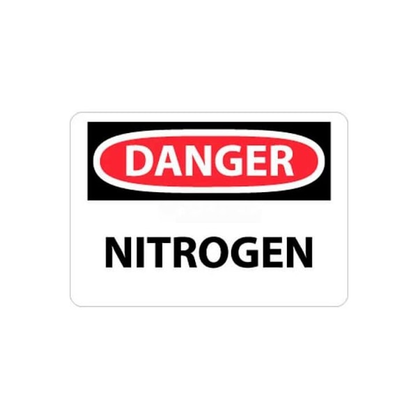 NMC OSHA Sign, Danger Nitrogen, 10in X 14in, White/Red/Black